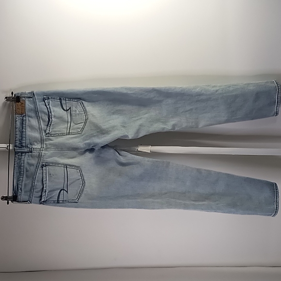 American Eagle Outfitters Tom Girl Distressed Patched Lite Blue Jeans Size 4 - Picture 9 of 16